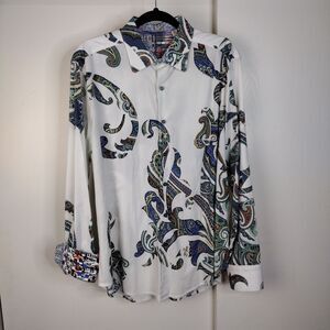 Robert Graham "The Marlo" Paisley Embroidered Shirt Mens Size XL White Blue